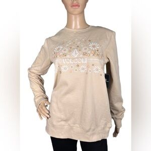 New VOLCOM Truly Deal Crewneck Sweatshirt Flowers Size Small NWT